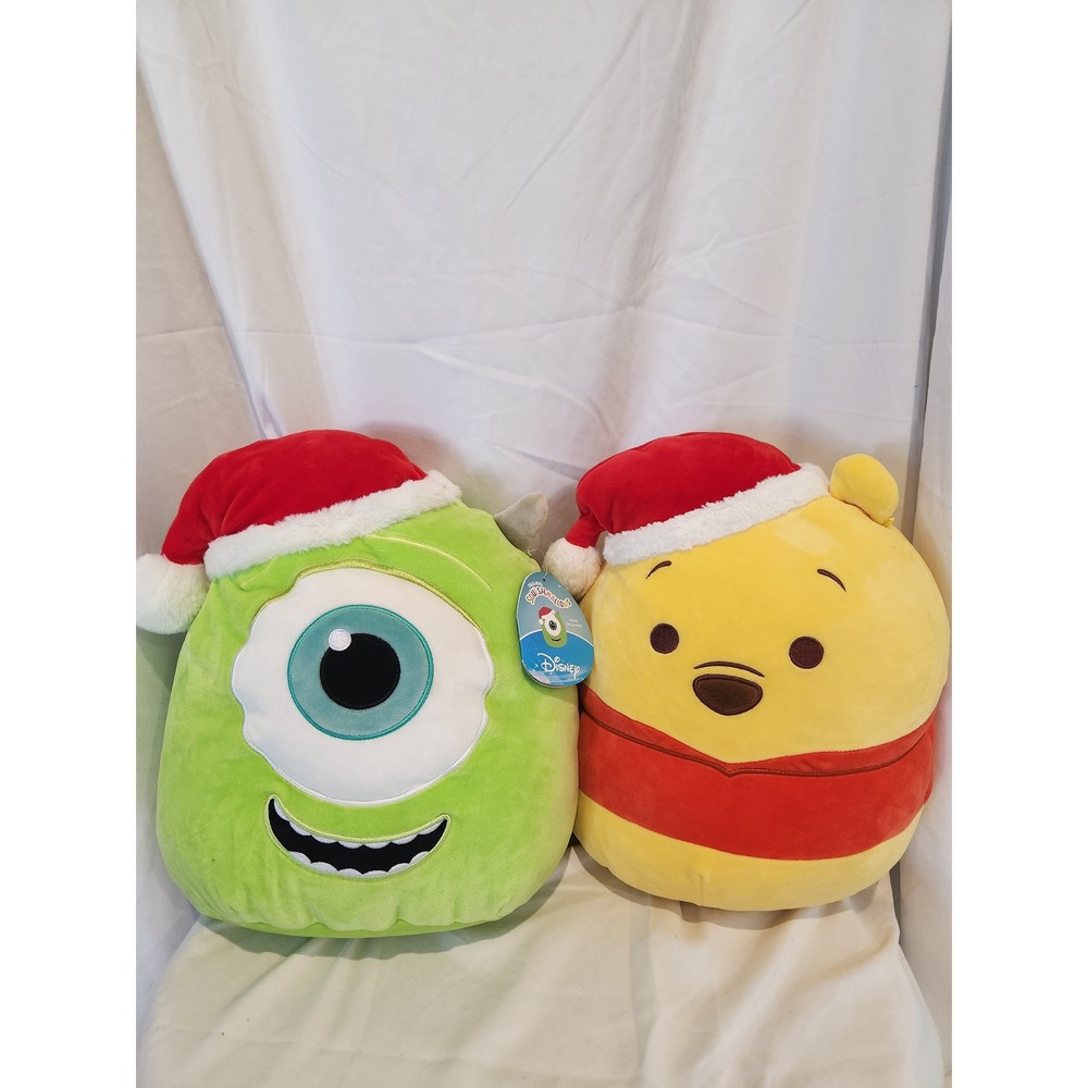 Christmas Disney Squishmallows Mike Wazowski & Winnie Pooh Santa Hat Plush Set